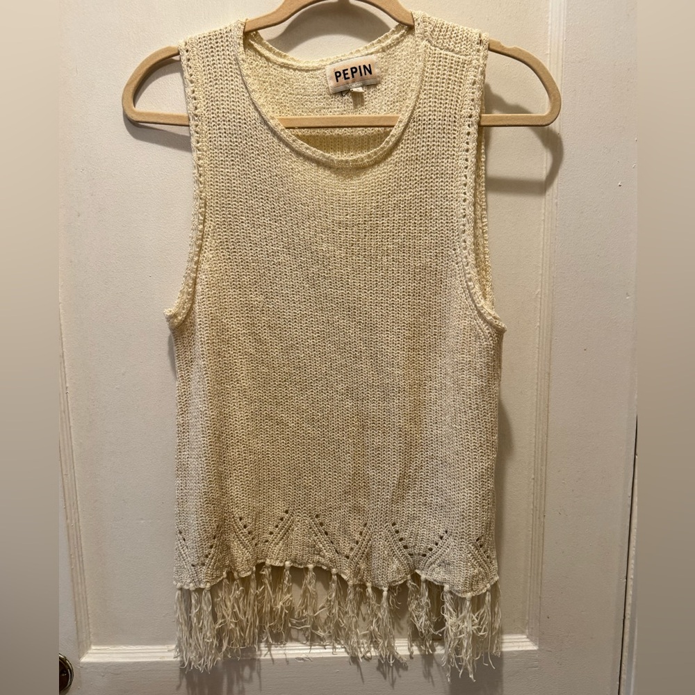 Pepin Cream Knit Fringe Tank